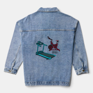 Treadmill & spinning bike cartoon illustration denim jacket