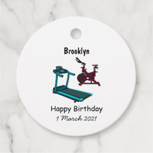 Treadmill & spinning bike cartoon illustration favour tags