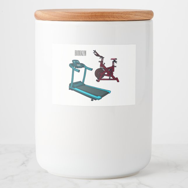 Treadmill & spinning bike cartoon illustration food label (Front)