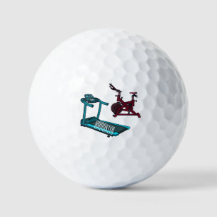 Treadmill & spinning bike cartoon illustration golf balls