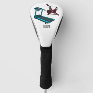 Treadmill & spinning bike cartoon illustration golf head cover