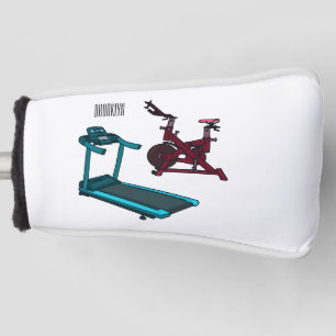 Treadmill & spinning bike cartoon illustration golf head cover