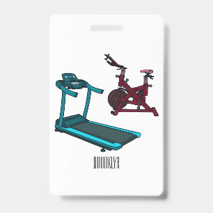 Treadmill & spinning bike cartoon illustration ID badge