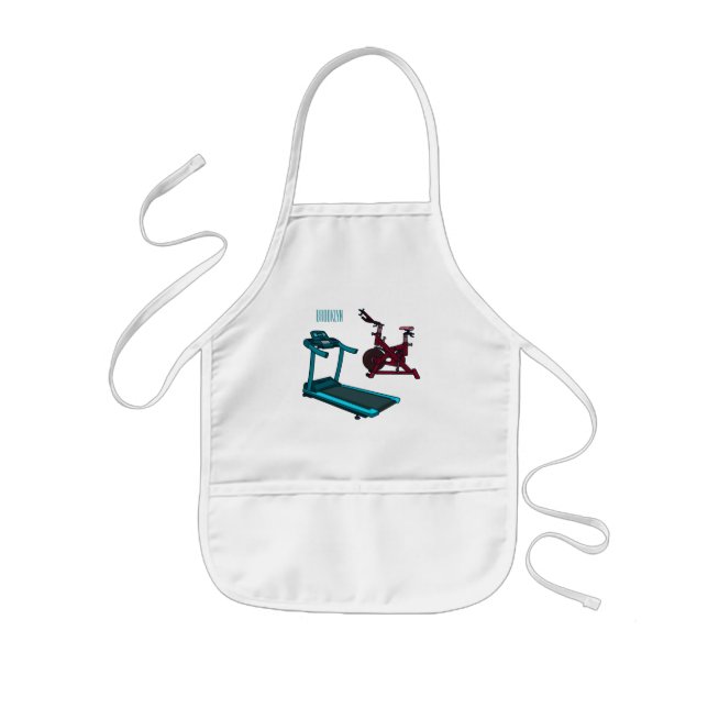 Treadmill & spinning bike cartoon illustration kids apron (Front)