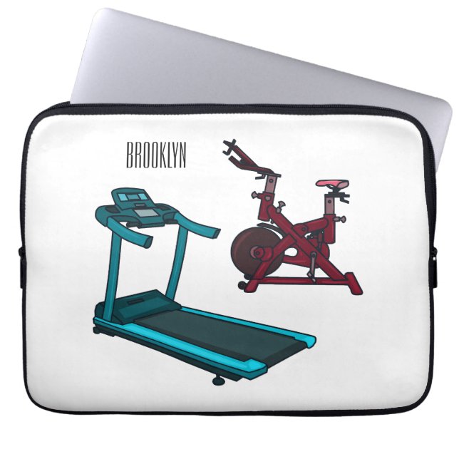 Treadmill & spinning bike cartoon illustration laptop sleeve (Front)