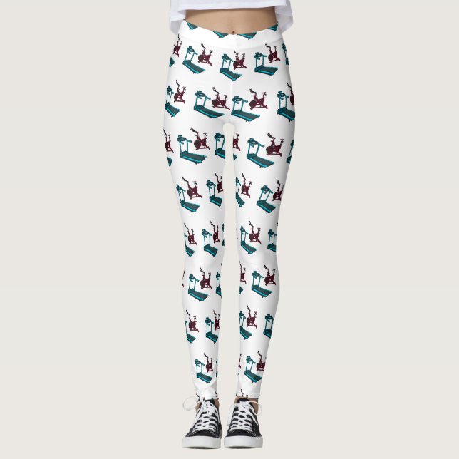 Treadmill & spinning bike cartoon illustration leggings (Front)