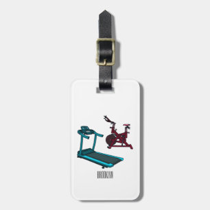 Treadmill & spinning bike cartoon illustration luggage tag