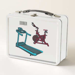Treadmill & spinning bike cartoon illustration metal lunch box