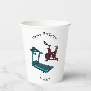 Treadmill & spinning bike cartoon illustration paper cups