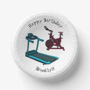 Treadmill & spinning bike cartoon illustration paper plate