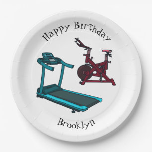 Treadmill & spinning bike cartoon illustration paper plate