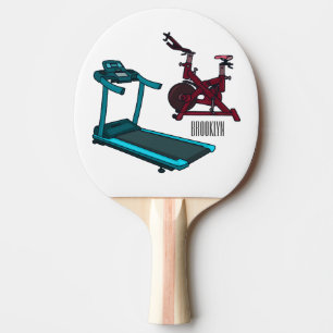 Treadmill & spinning bike cartoon illustration ping pong paddle