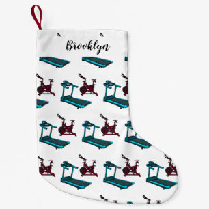 Treadmill & spinning bike cartoon illustration small christmas stocking