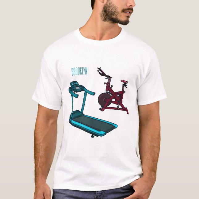Treadmill & spinning bike cartoon illustration T-Shirt (Front)