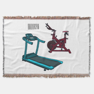 Treadmill & spinning bike cartoon illustration throw blanket