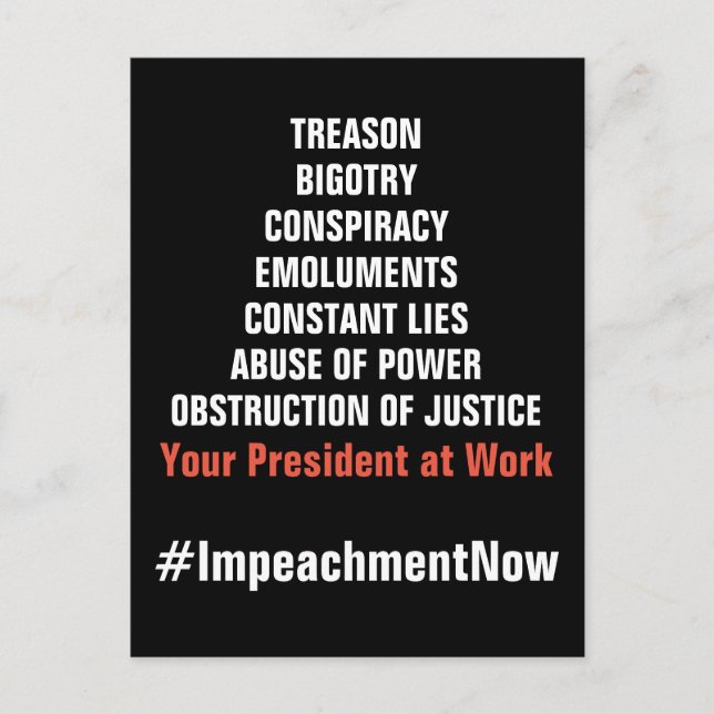 Treason Collusion Emoluments Obstruction Impeach Postcard (Front)