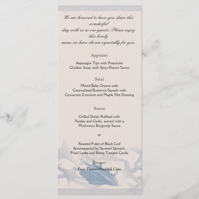 Treasure by the Sea Wedding Menu (Front)