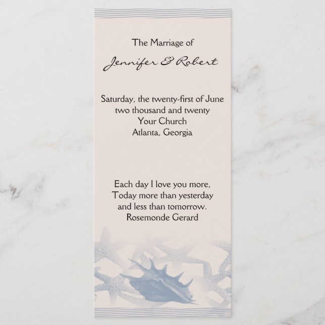 Treasure by the Sea Wedding Program Programme (Front)