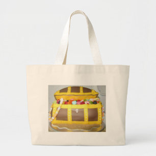 Treasure chest cake large tote bag