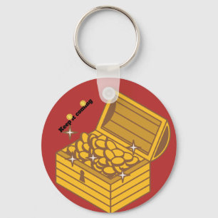 : Treasure Chest Coin Keychain with "Keep It Comin
