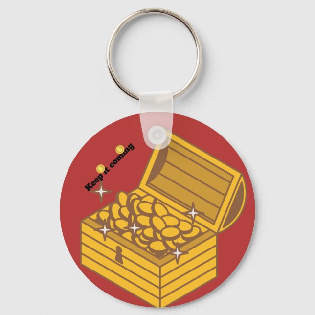 : Treasure Chest Coin Keychain with "Keep It Comin (Front)