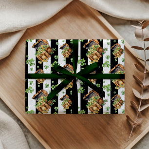 Treasure Chest Elegant Vintage Black Striped Wrapping Paper