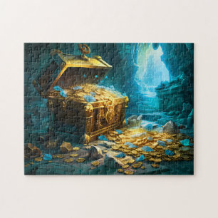 Treasure Chest in Cave Light Fantasy Painting Jigsaw Puzzle