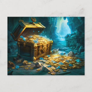 Treasure Chest in Cave Light Fantasy Painting Postcard