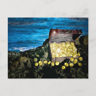 Treasure Chest of Gold on the Rocks Postcard