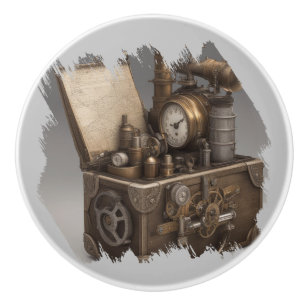 Treasure chest with gears ceramic knob