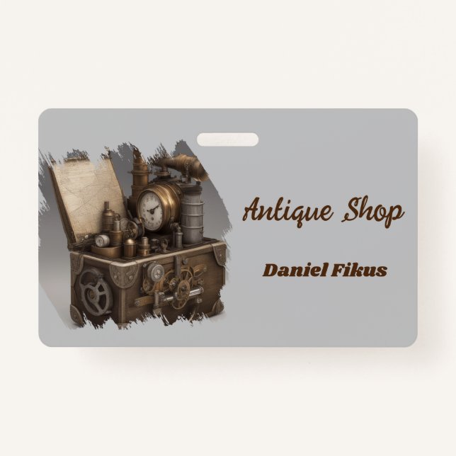 Treasure chest with gears ID badge (Front)