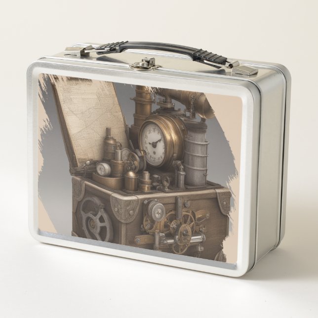 Treasure chest with gears metal lunch box (Front)