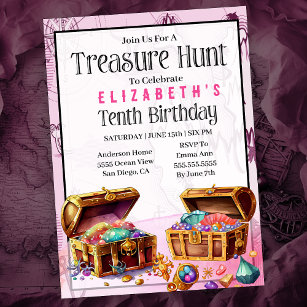 Treasure Hunt Girl's 10th Birthday Invitation