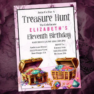 Treasure Hunt Girl's 11th Birthday Invitation