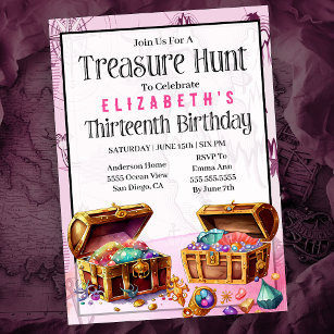 Treasure Hunt Girl's 13th Birthday Invitation