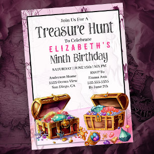 Treasure Hunt Girl's Ninth Birthday Invitation