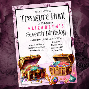 Treasure Hunt Girl's Seventh Birthday Invitation