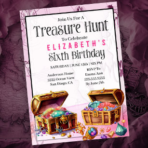 Treasure Hunt Girl's Sixth Birthday Invitation