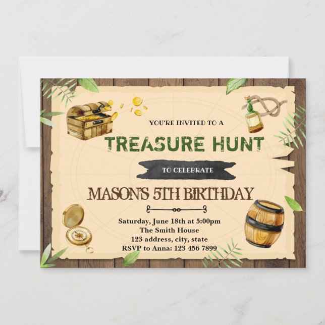 Treasure hunt party birthday invitation (Front)