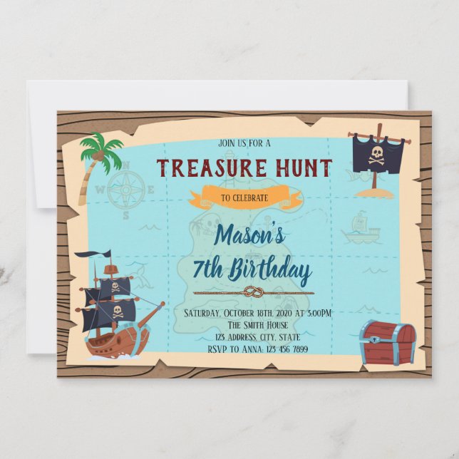 Treasure Hunt pirate birthday invitation (Front)
