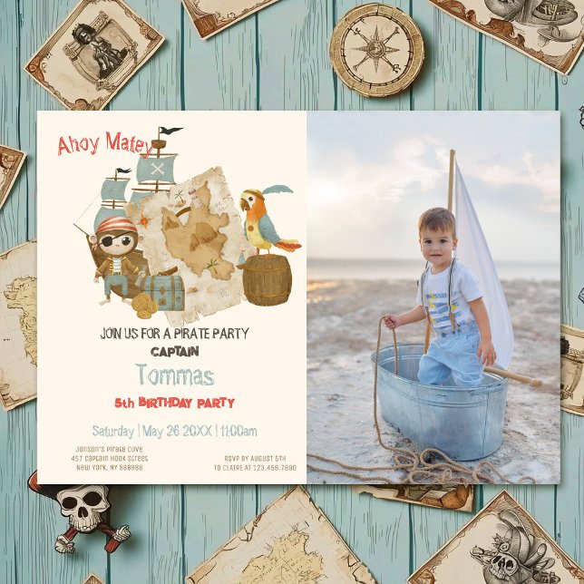 Treasure Hunters Pirate Photo Birthday Invitation (Creator Uploaded)