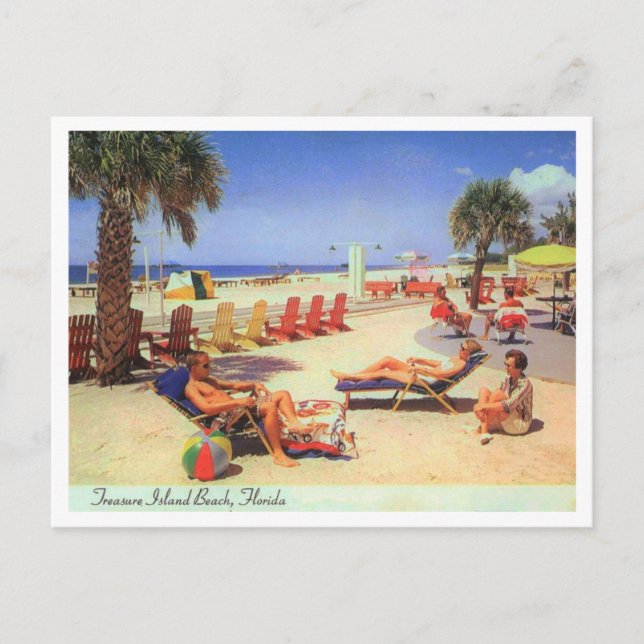Treasure Island Beach FL 1970s Vintage Inspired Postcard (Front)
