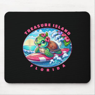 Treasure Island Florida Cute Surfing Girl Sea Turt Mouse Pad
