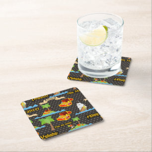 Treasure Island Palm Tree Pirate Flag Raiding Square Paper Coaster
