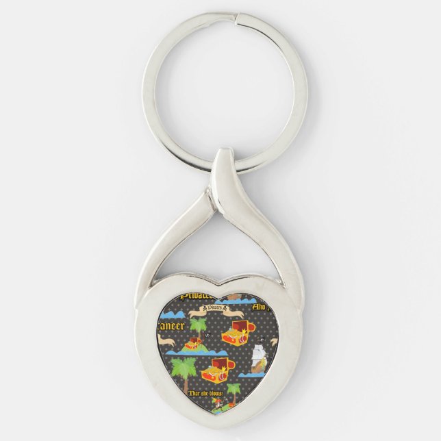 Treasure Island Palm Tropical Pirate Flag Raiding Key Ring (Front)