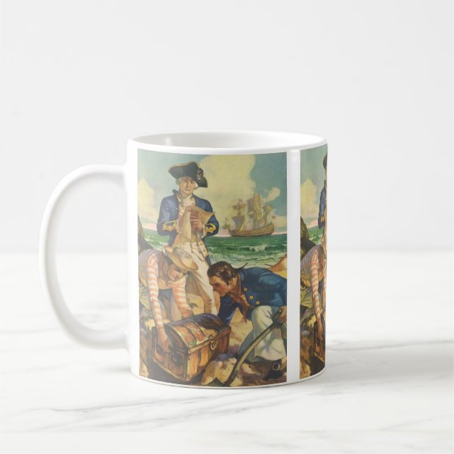 Treasure Island, Vintage Fairy Tale Pirates Coffee Mug (Left)
