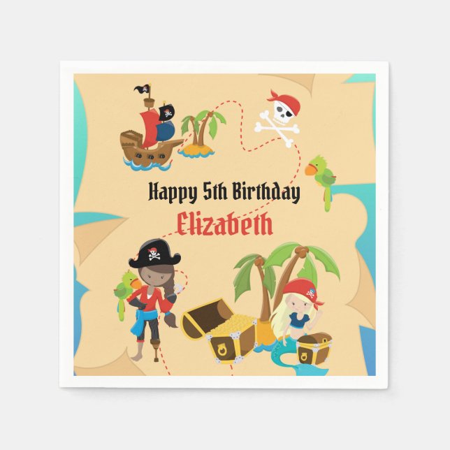 Treasure Map Cute Girl Pirate Birthday Party Napkin (Front)