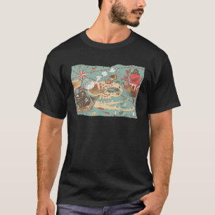 Treasure Map Ship Sharks Pirates Skulls Boys Kids T-Shirt
