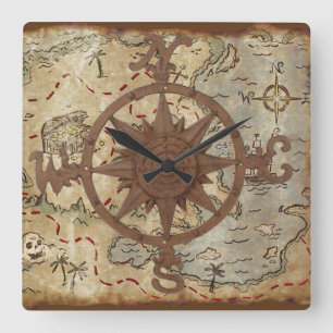 Treasure Map Square Wall Clock