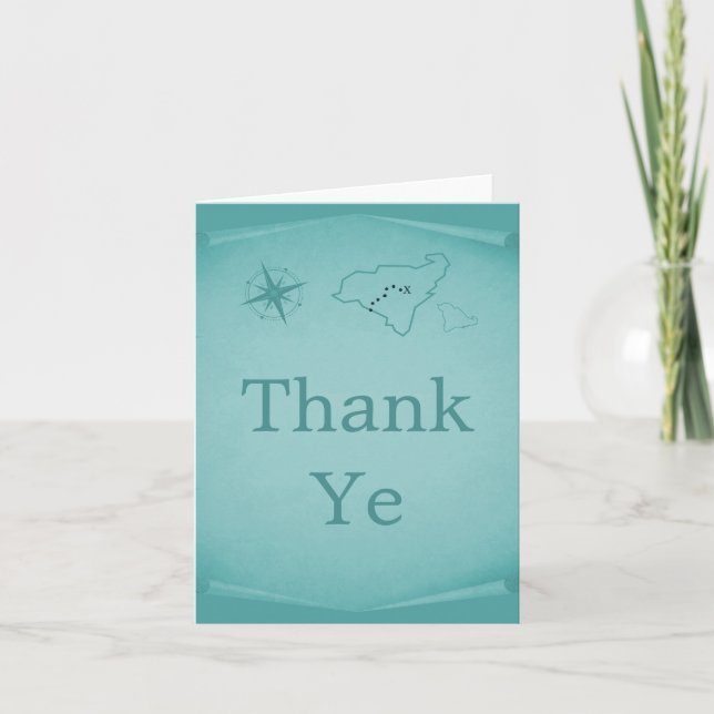 Treasure Map Thank You Card, Teal Card (Front)